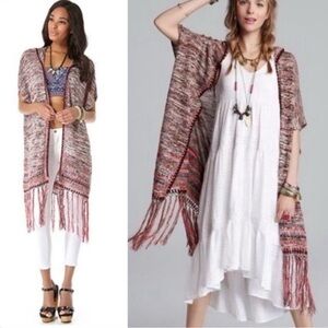 Free People Jungle Heat Space Dye Hooded Fringe Short Sleeve Cardigan Vest